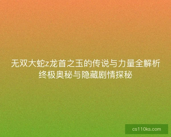 无双大蛇z龙首之玉的传说与力量全解析终极奥秘与隐藏剧情探秘